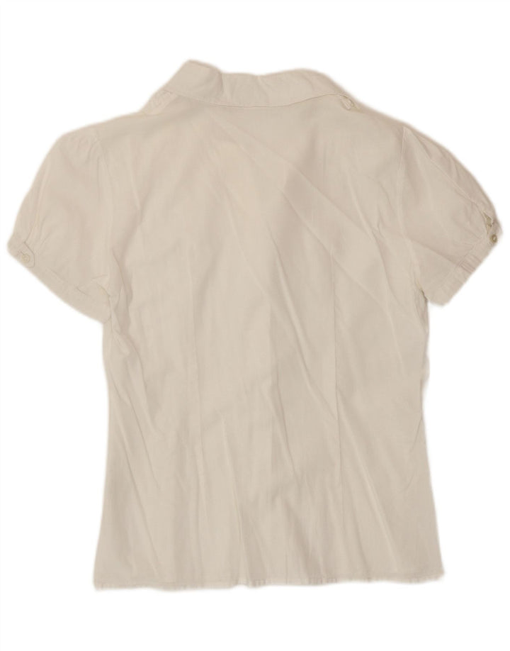 Benetton Womens flæse foran kortærmet skjortebluse UK 12 Medium White