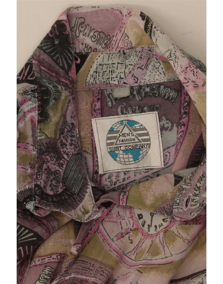 Vintage herre abstrakt mønster kortærmet skjorte medium flerfarvet
