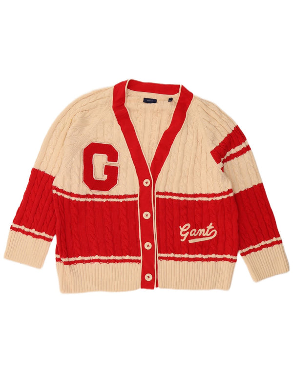 Gant grafisk cardigan sweater til kvinder UK 14 Medium Beige Colourblock