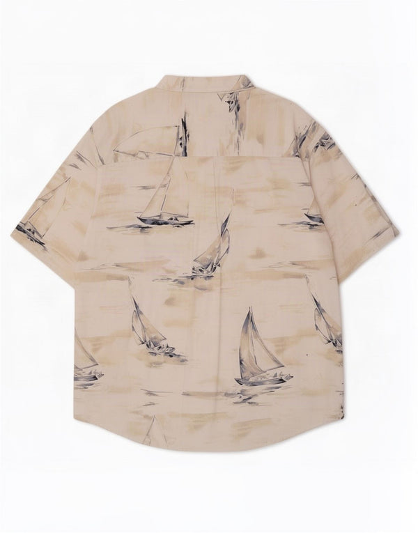 Puritan Herre abstrakt mønster kortærmet skjorte 2XL beige bomuld