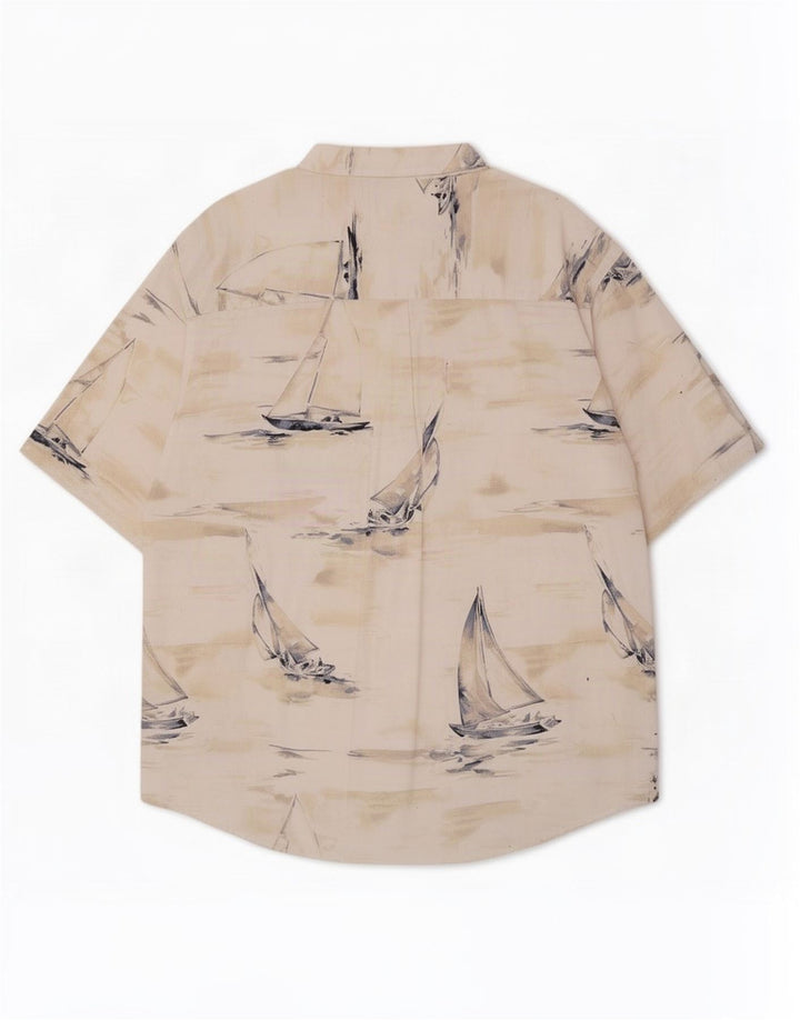Puritan Herre abstrakt mønster kortærmet skjorte 2XL beige bomuld