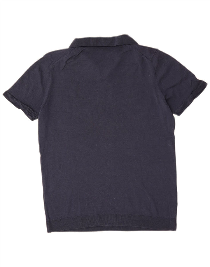 Massimo Dutti Herre Kortærmet Polo Neck Jumper Sweater Medium Navy Blue