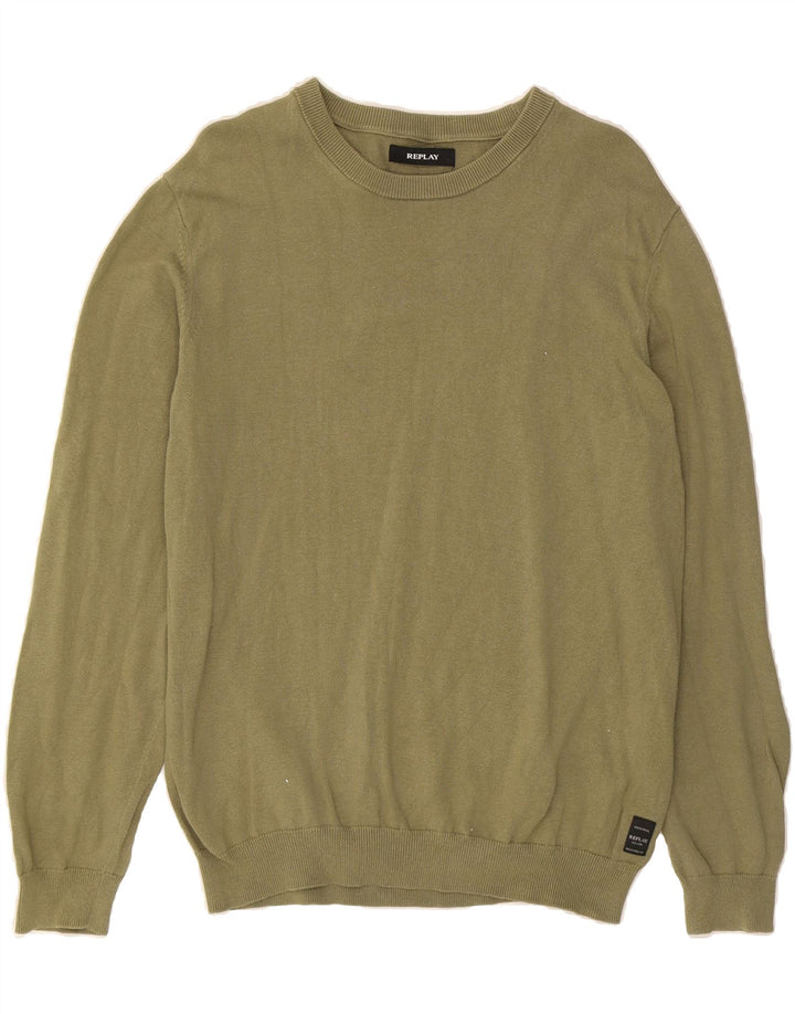 REPLAY Mens Crew Neck Jumper Sweater Medium Green Cotton Vintage Replay and Second-Hand Replay from Messina Hembry 