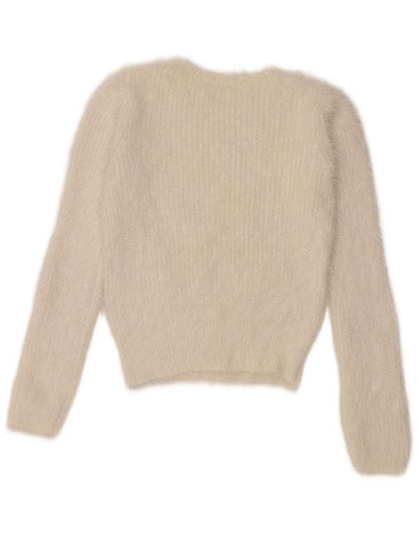 Zara Dame Crop Crew Neck Jumper Sweater UK 12 Medium Off White