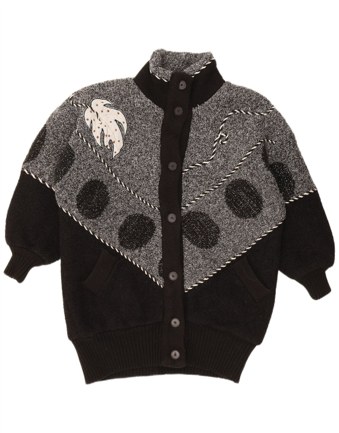 VINTAGE Dame Cardigan Sweater UK 22 3XL Sort Colourblock