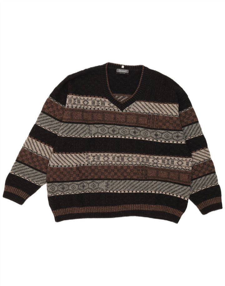 Demiro Herre V-hals sweater IT 54 XL Flerfarvet geometrisk uld