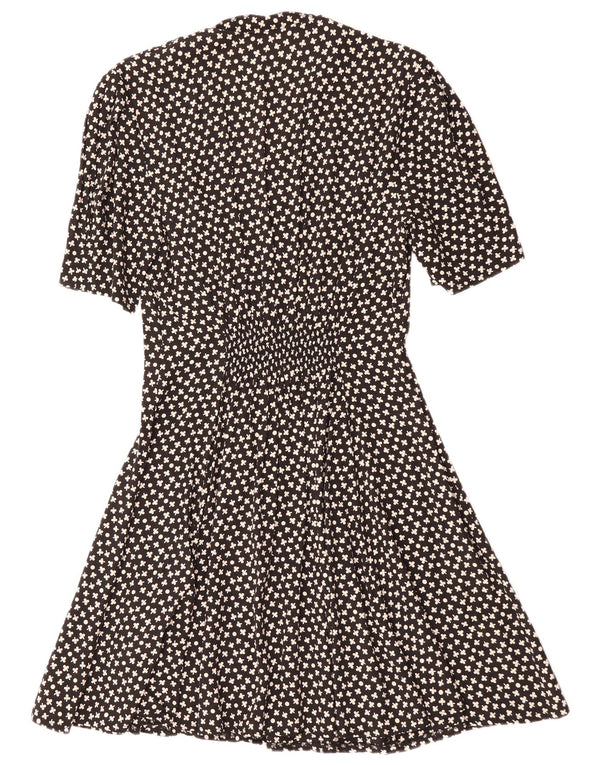 VINTAGE Dame A-Line Kjole IT 42 Medium Sort Blomster