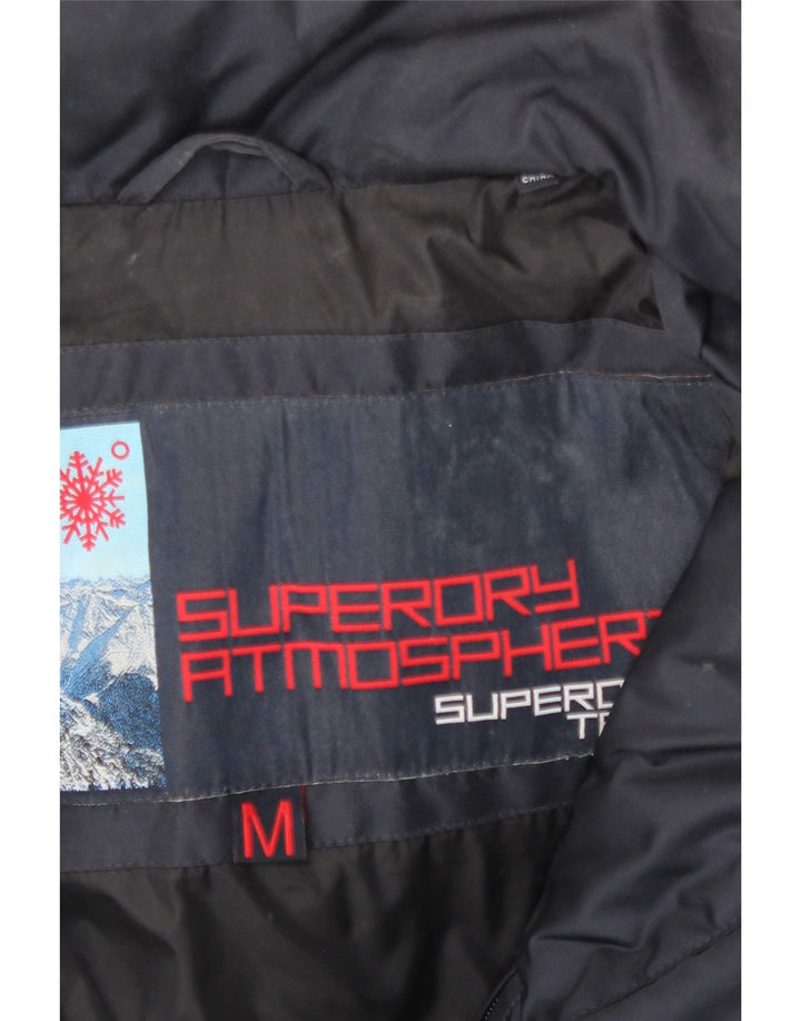 Superdry grafisk polstret hættejakke til kvinder UK 12 Medium marineblå nylon
