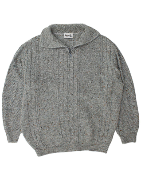 Umberto Rosetti Herre Zip Neck Jumper Sweater UK 42/44 Large Grey Flecked