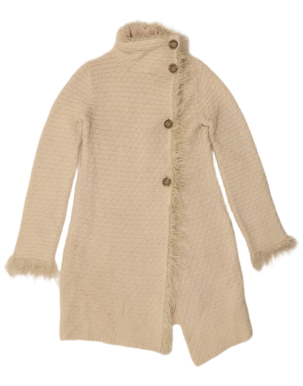 Zara Womens Longline Cardigan Sweater UK 12 Medium Off White Uld