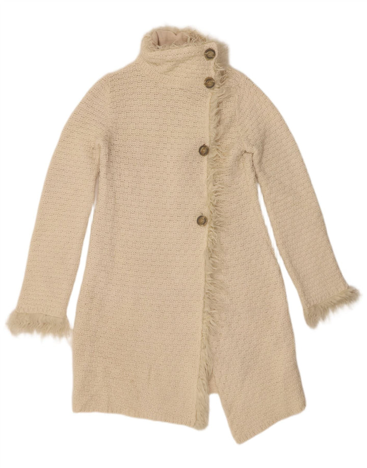 Zara Womens Longline Cardigan Sweater UK 12 Medium Off White Uld
