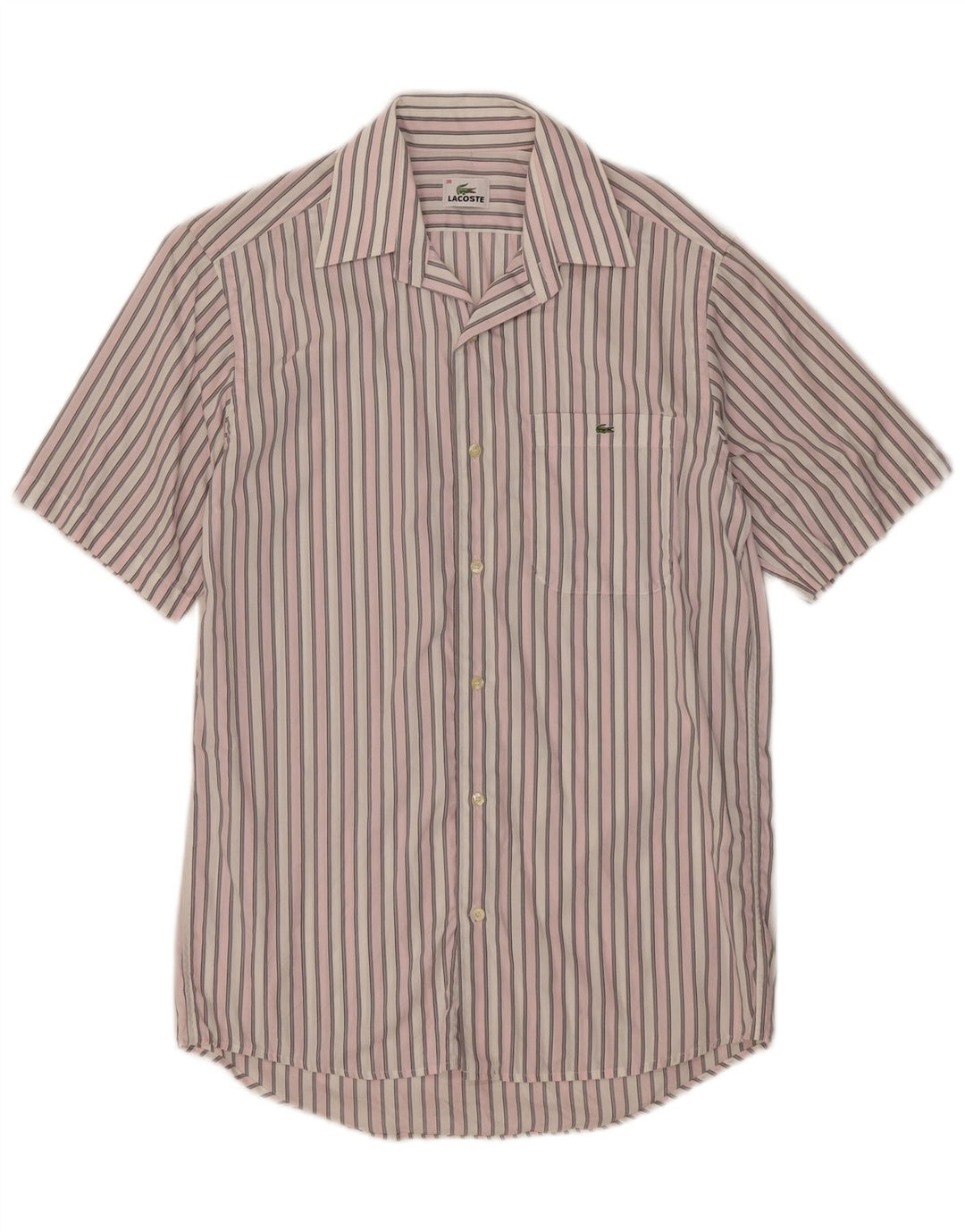 Lacoste Kortærmet Herreskjorte Størrelse 38 Medium Pink Stribet Bomuld