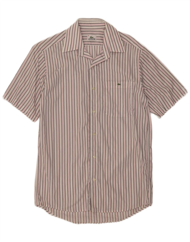 Lacoste Kortærmet Herreskjorte Størrelse 38 Medium Pink Stribet Bomuld