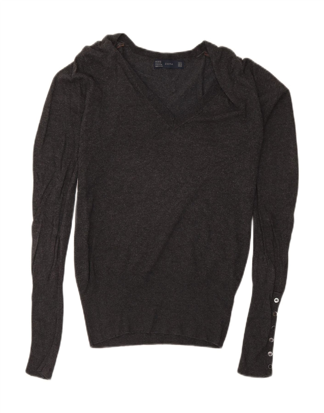 Zara Dame V-hals sweater UK 12 Medium Grey Flecked Rayon