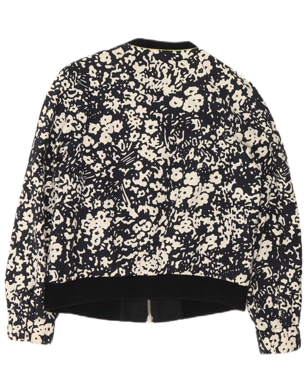 Zara Womens Full Zip Bomber Jacket UK 14 Medium Black Floral Bomuld