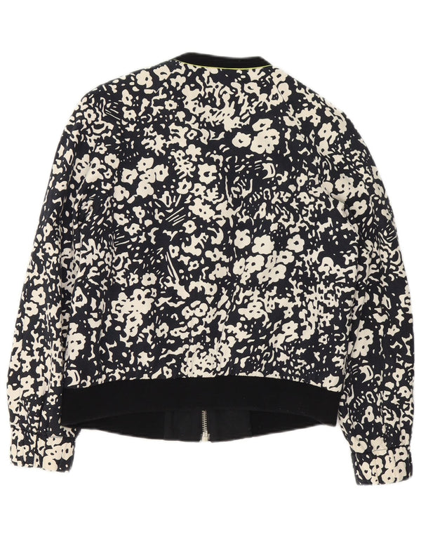 Zara Womens Full Zip Bomber Jacket UK 14 Medium Black Floral Bomuld