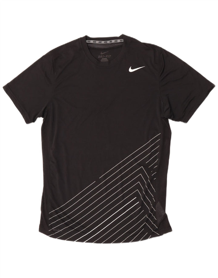 Nike herre Dri Fit T-shirt top mellem sort stribet polyester