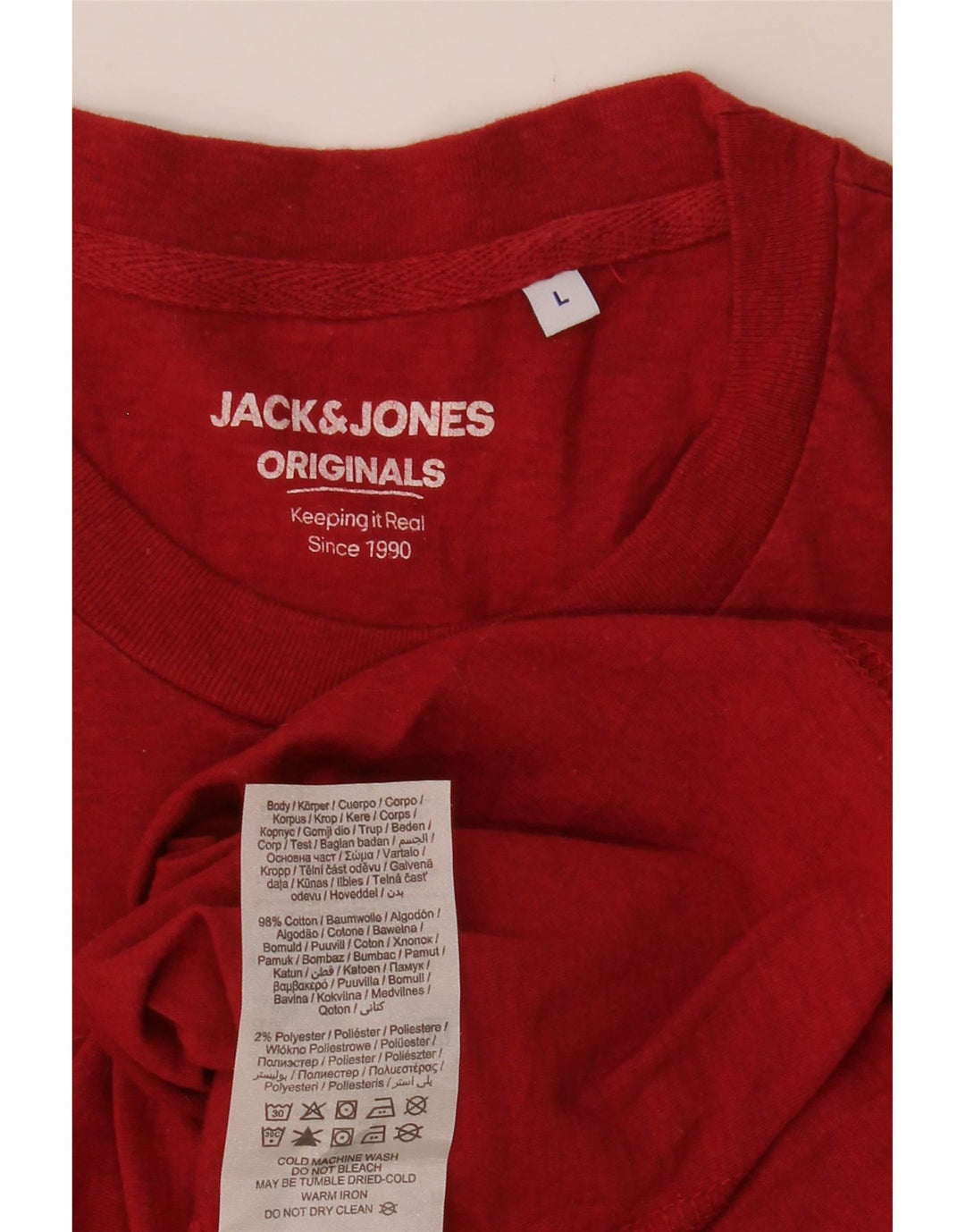 JACK & JONES Herre T-Shirt Top Stor Rød Bomuld