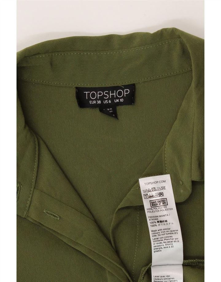 Topshop Dame Shirt Bluse UK 10 Small Khaki Polyester