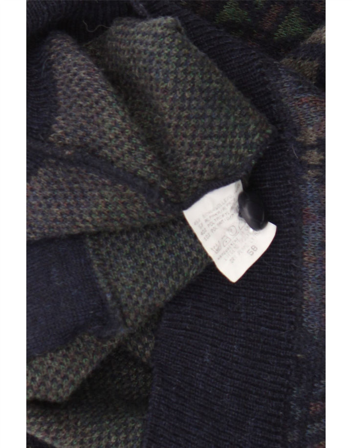 Bueckle Herre Cardigan Sweater IT 58 XL Marineblå Geometrisk Uld