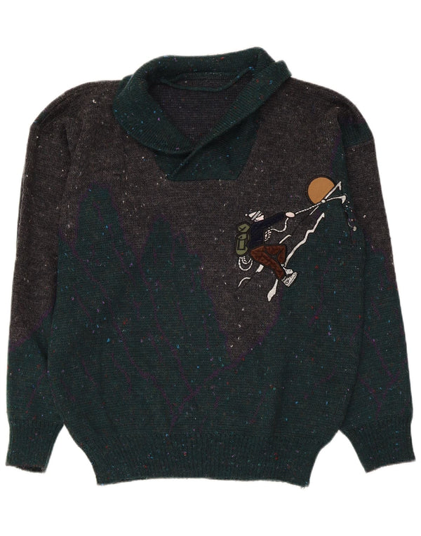 Vintage Herre grafisk sjalhalstrøjetrøje Medium Flerfarvet Flecked