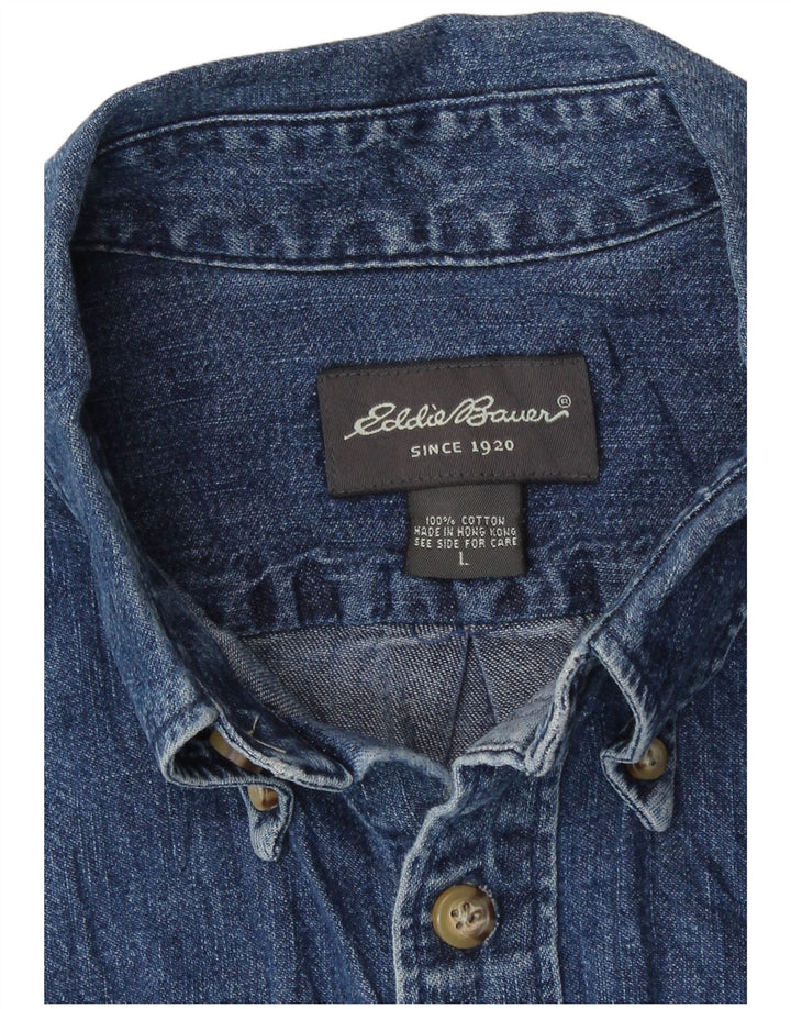 Eddie Bauer Herre kortærmet denimskjorte Stor blå bomuld