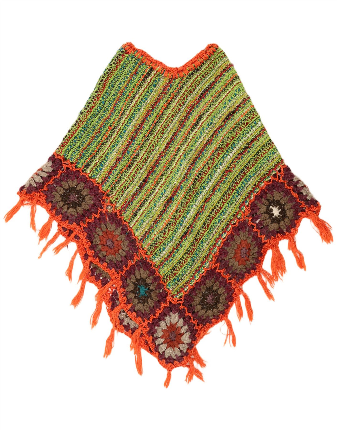 Vintage Dame Poncho Jumper One Size Grøn Stribet