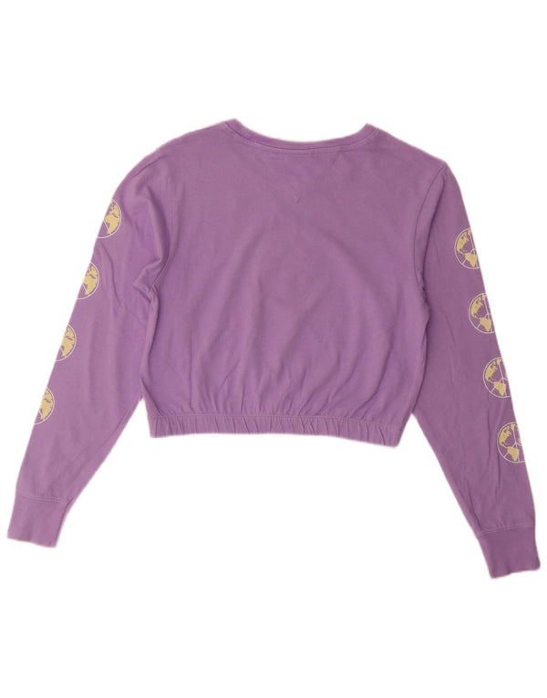 Tommy Hilfiger Dame Crop Graphic Sweatshirt Jumper UK 12 Medium Lilla