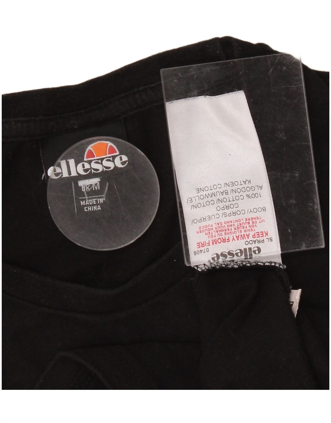 ELLESSE Mens Graphic T-Shirt Top Medium Black Cotton