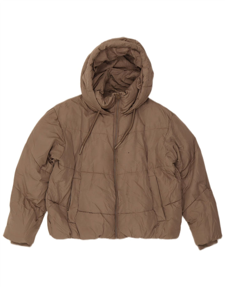 Zara Dame Hætte Oversized Polstret Jakke UK 10 Lille Brun Polyester