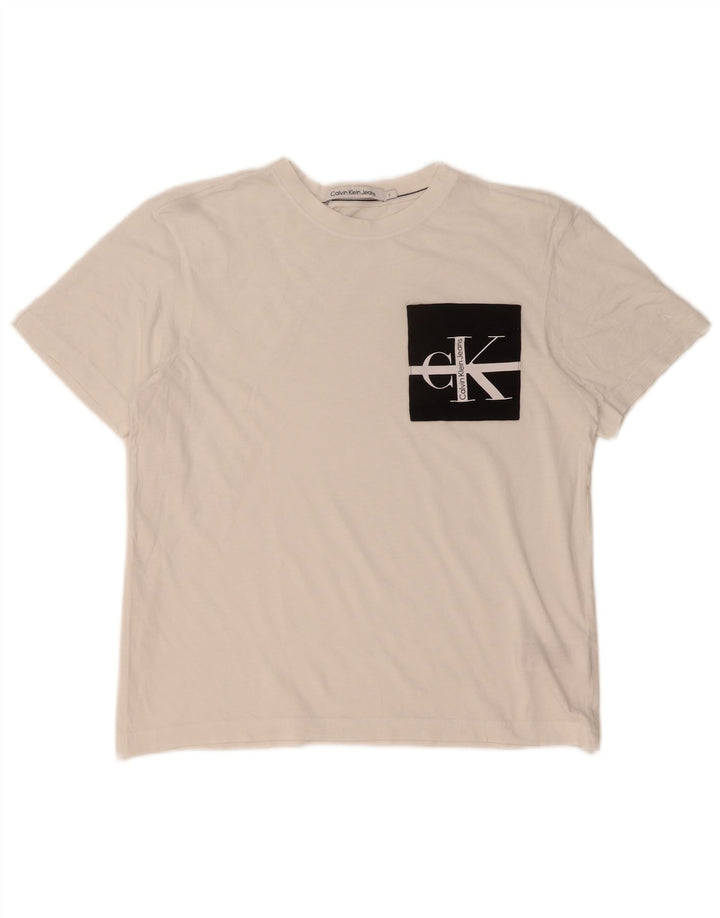 Calvin Klein Herre grafisk T-shirt Top Lille hvid bomuld