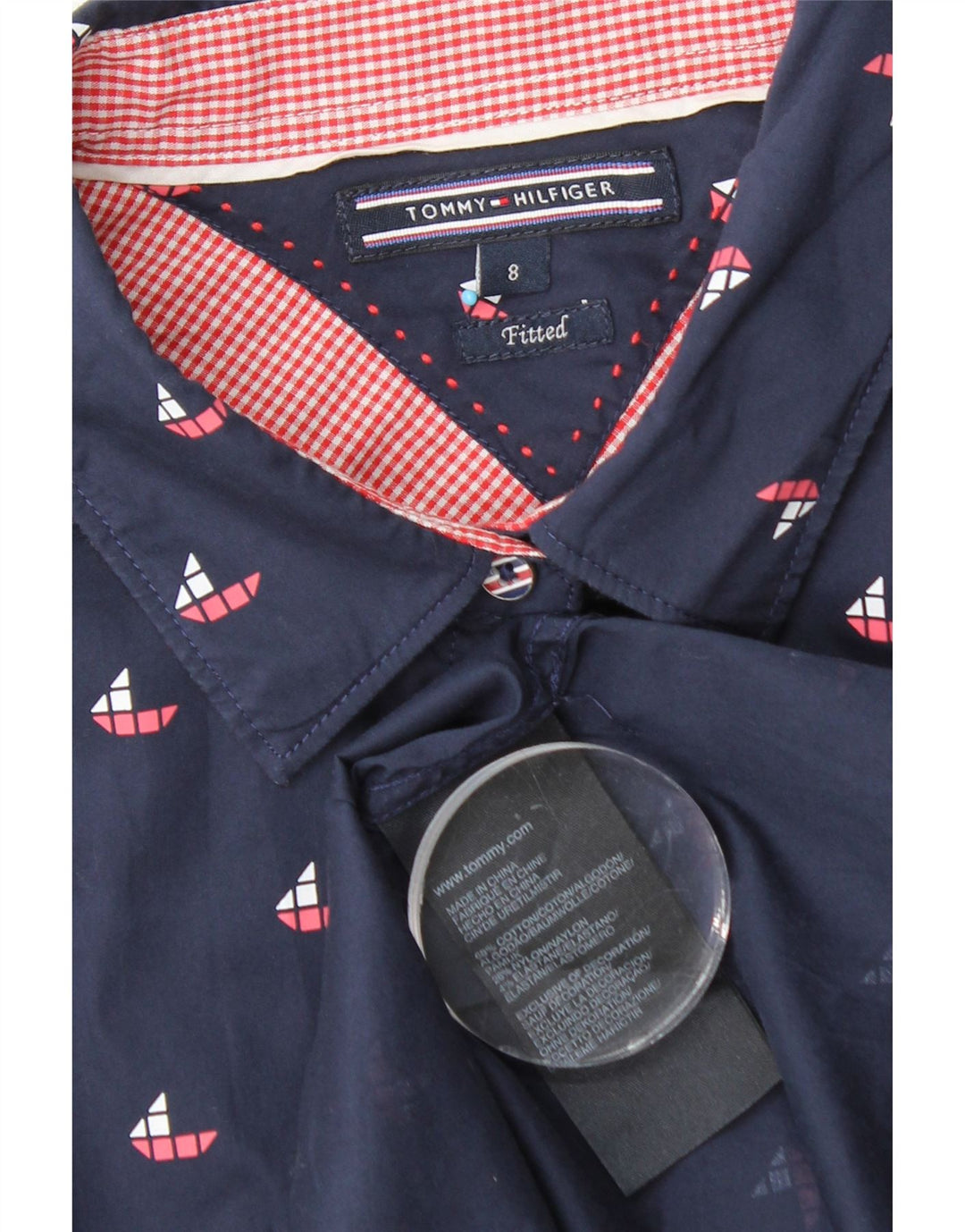 Tommy Hilfiger dameskjorte US 8 Medium marineblå geometrisk bomuld