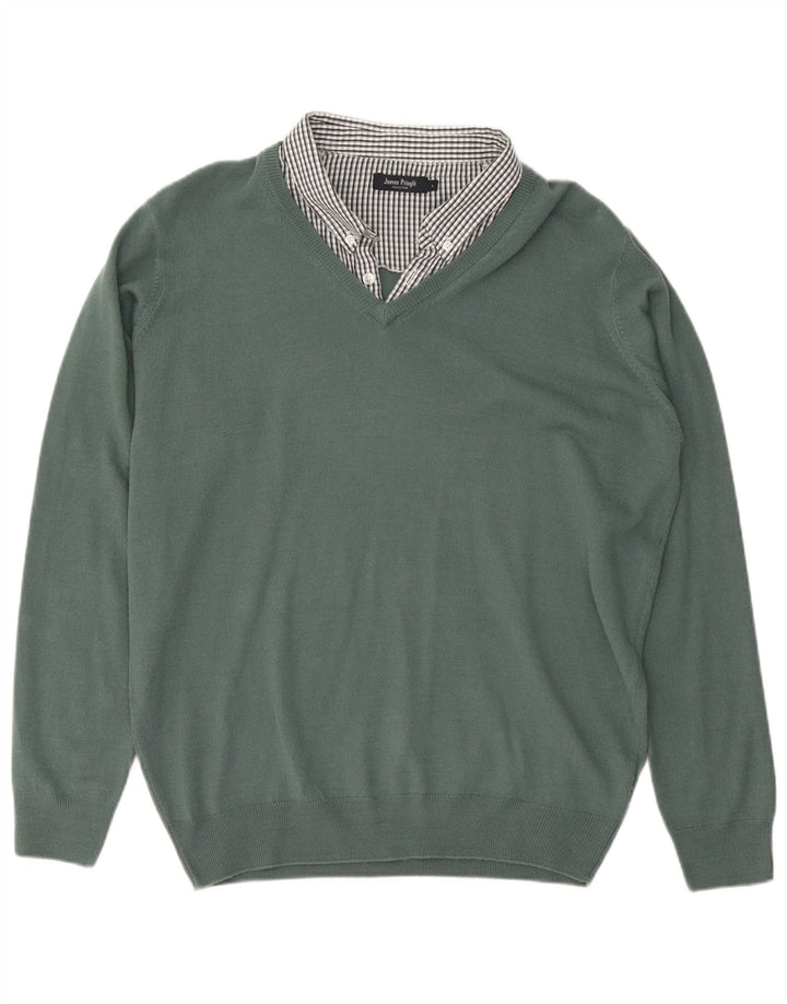 JAMES PRINGLE Herre V-hals sweater Stor grøn ternet akryl