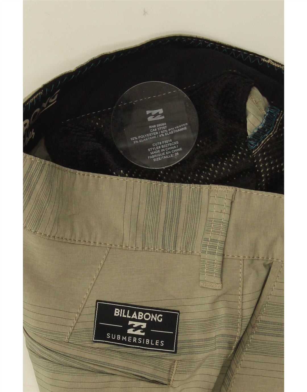 Billabong Herre Chino Shorts W26 Små Khaki stribet polyester
