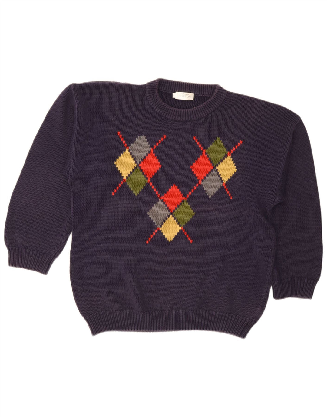 St. Bernard Herre Crew Neck Jumper Sweater Large Navy Blue Argyle/Diamond