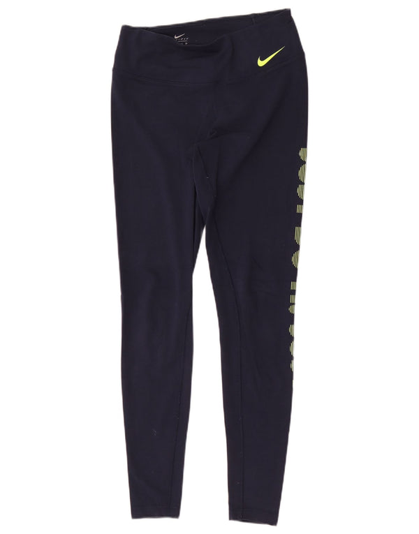 Nike Dame Dri Fit Grafiske Leggings UK 6 XS Navy Blue
