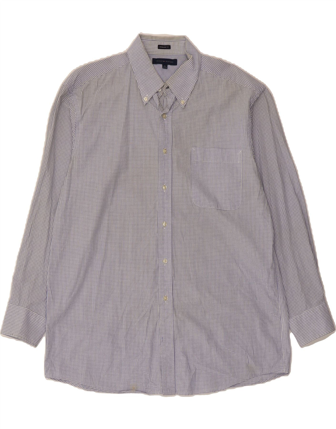 TOMMY HILFIGER Mens Regular Fit Shirt Size 16 Large Blue Check Cotton Vintage Tommy Hilfiger and Second-Hand Tommy Hilfiger from Messina Hembry 