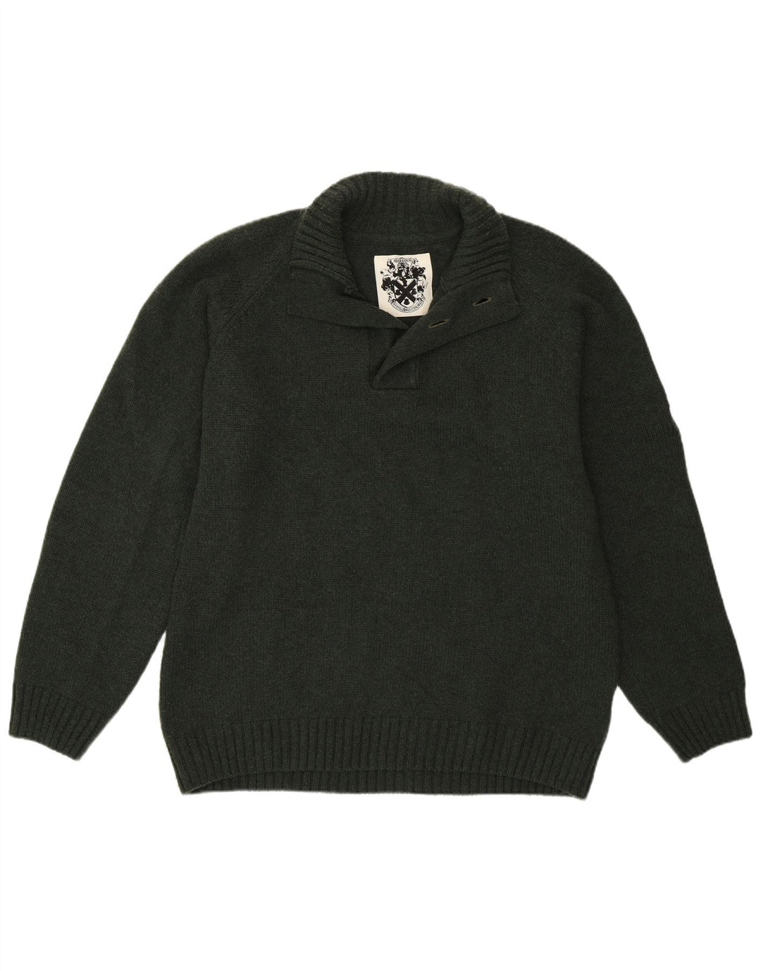 Barbour Herre Button Neck Jumper Sweater XL Khaki Lammeuld