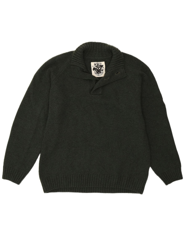 Barbour Herre Button Neck Jumper Sweater XL Khaki Lammeuld