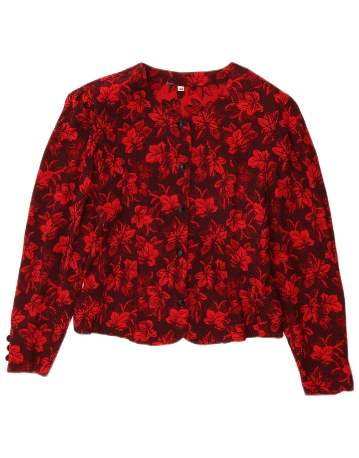 Vintage dame cardigan top IT 44 Medium Red Floral Viscose