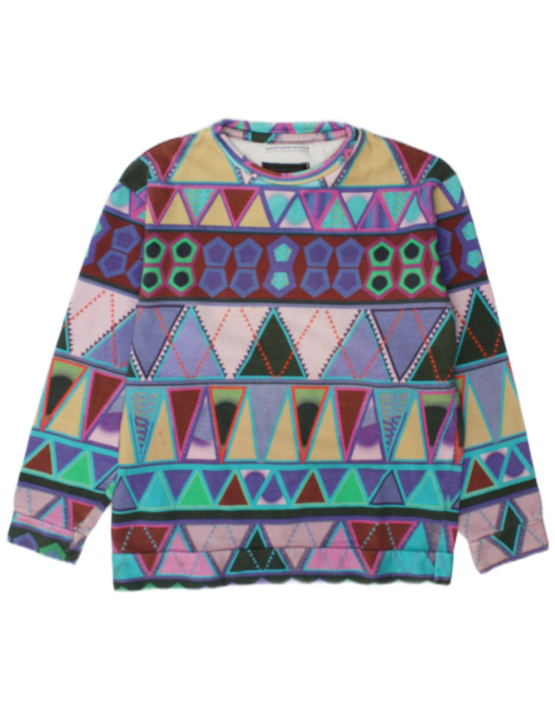 Vintage Dame Sweatshirt Jumper UK 14 Medium Flerfarvet Geometrisk