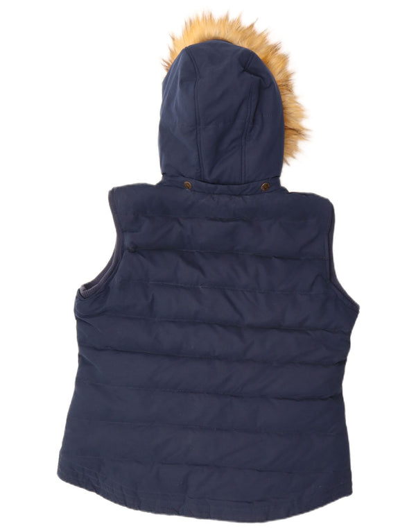 Fat Face Dame Hætte Polstret Gilet UK 14 Large Navy Blue Polyester