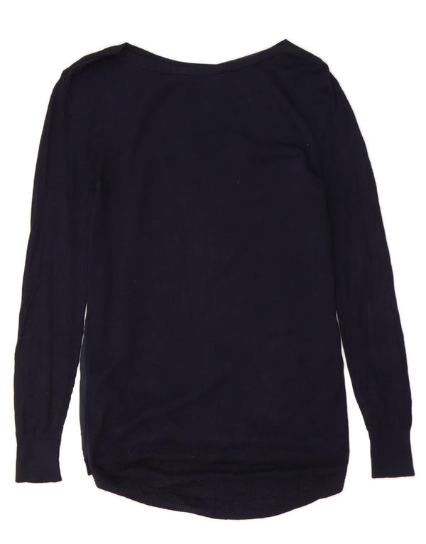 OASIS Dame Boat Neck Jumper Sweater UK 6 XS Navy Blue Floral Viscose