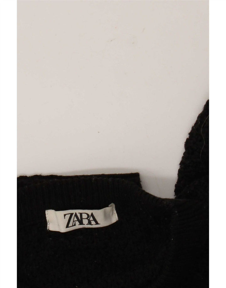 Zara Womens Crop Crew Neck Jumper Sweater UK 14 Medium Black