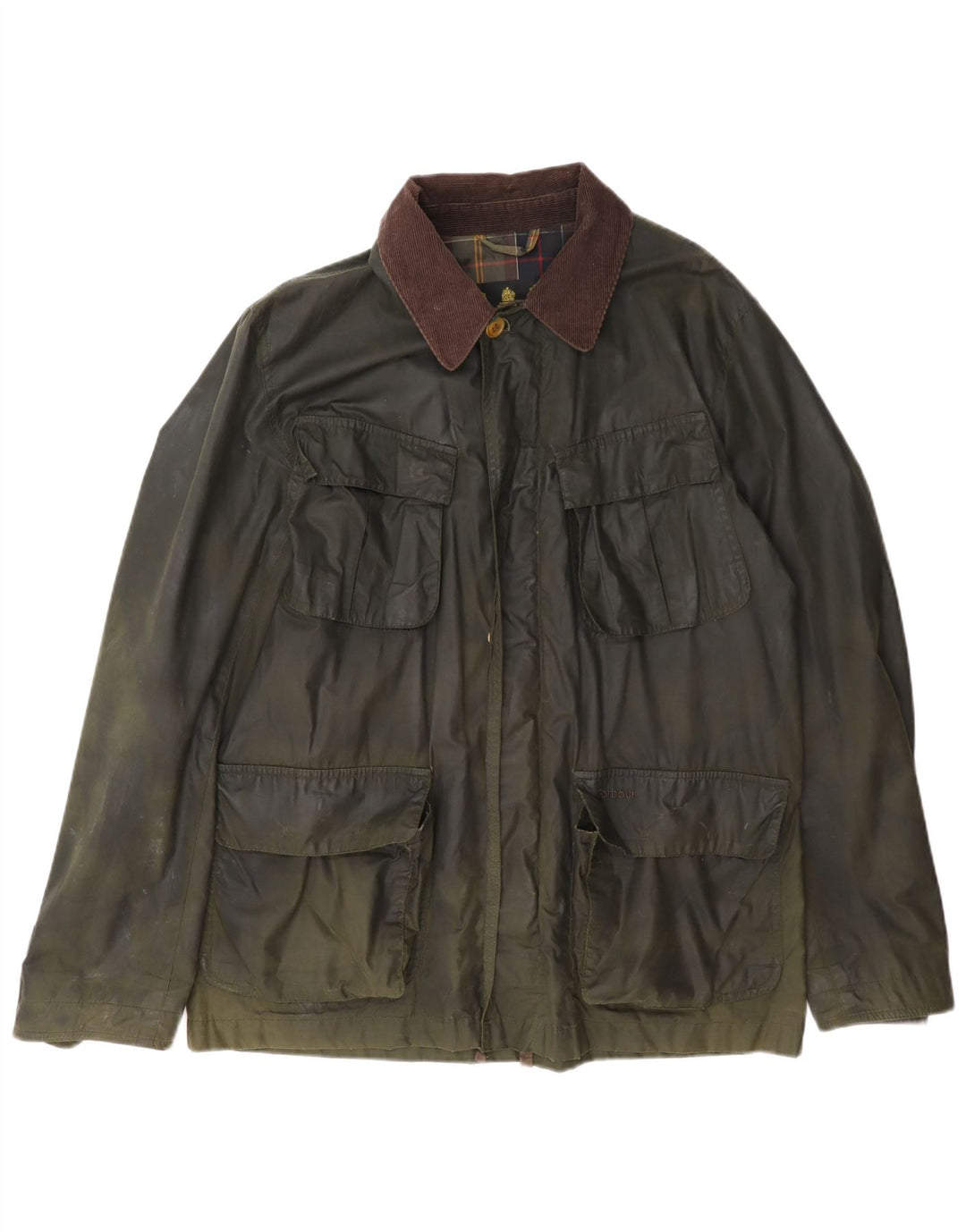 Barbour Herre vokset bomuldsjakke UK 40 Stor Khaki Colourblock