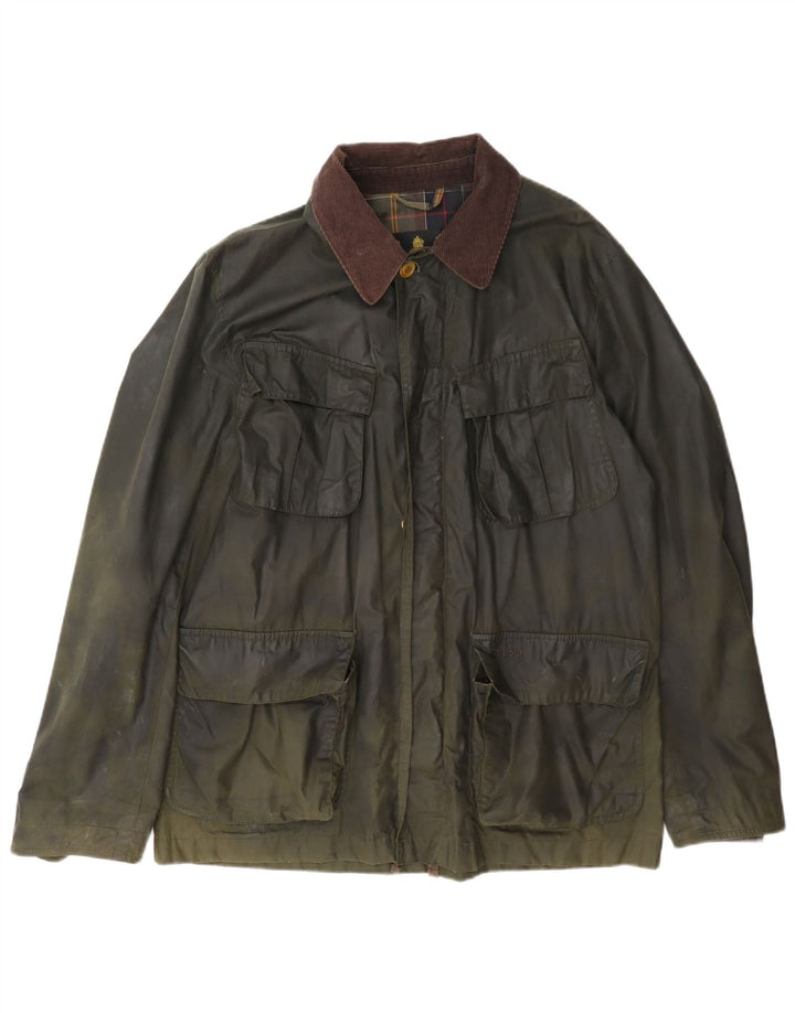 Barbour Herre vokset bomuldsjakke UK 40 Stor Khaki Colourblock