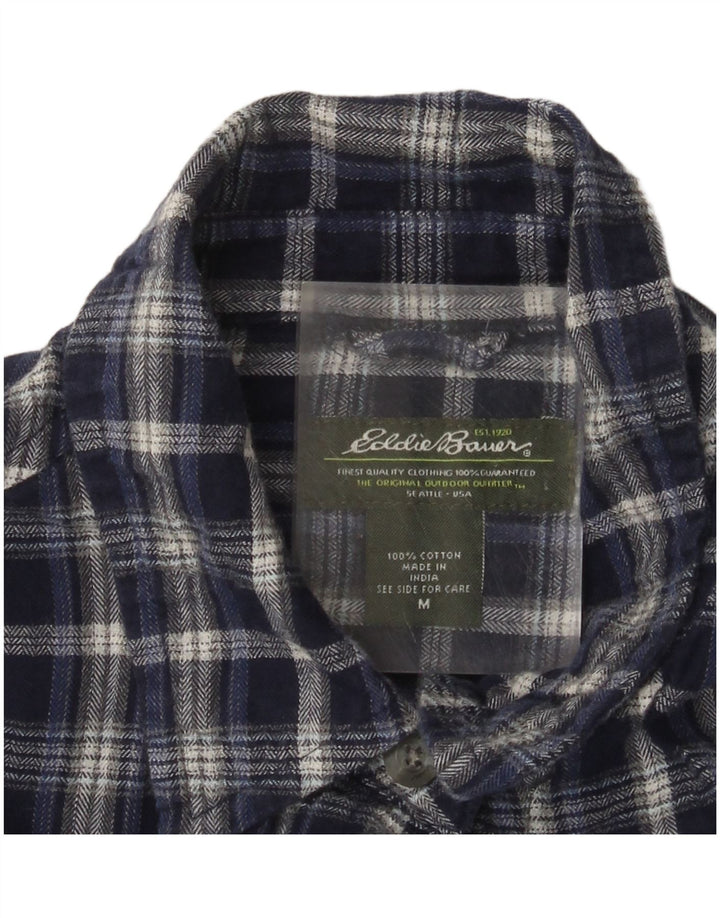 Eddie Bauer Dame Flanelskjorte UK 14 Medium Navy Blue Ternet Bomuld