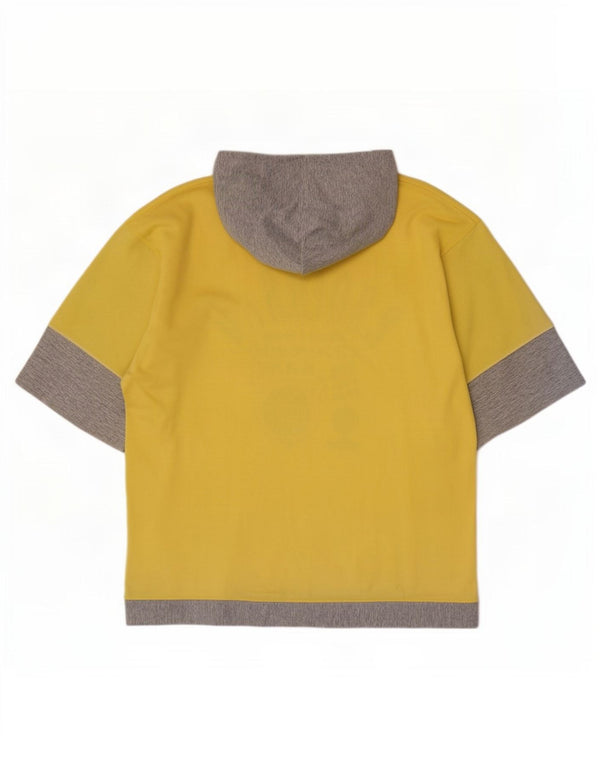 Vintage grafisk t-shirt med hætte til mænd, stor gul farveblok