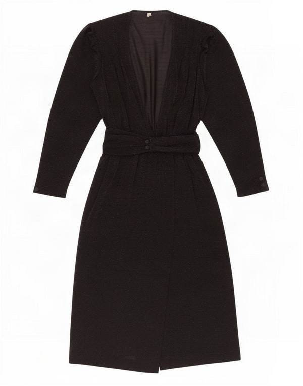 Vintage Dame Langærmet Se Through Maxi Dress UK 16 Large Black