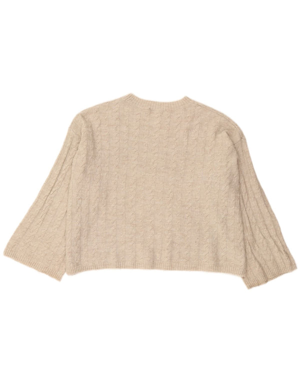 Zara Dame Oversized Crew Neck Jumper Sweater UK 10 Small Beige